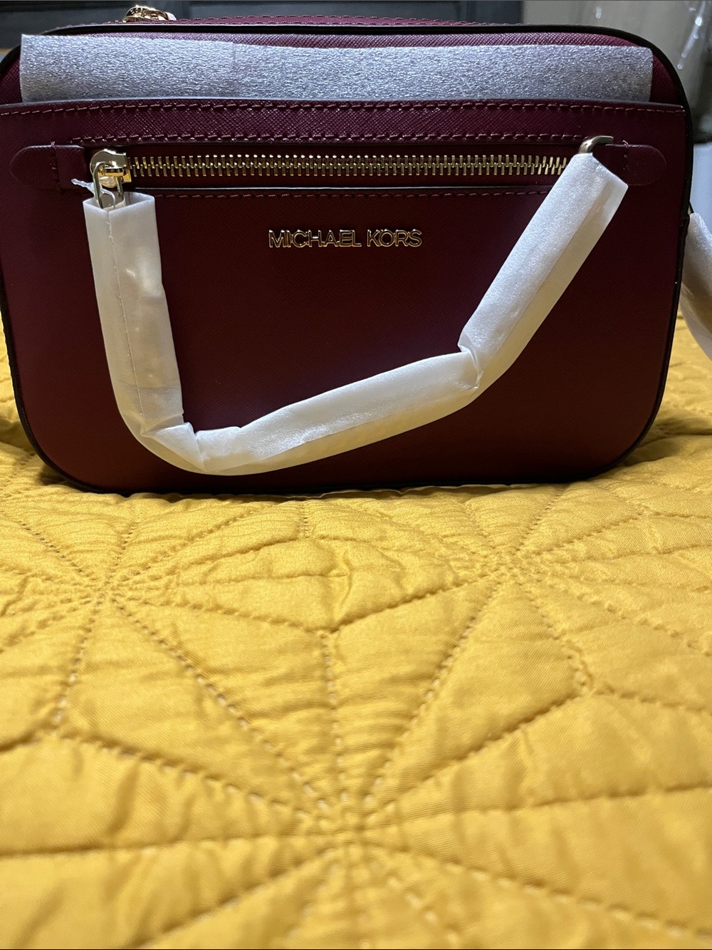 Michael Kors Red Saffiano Crossbody with Gold Hardware